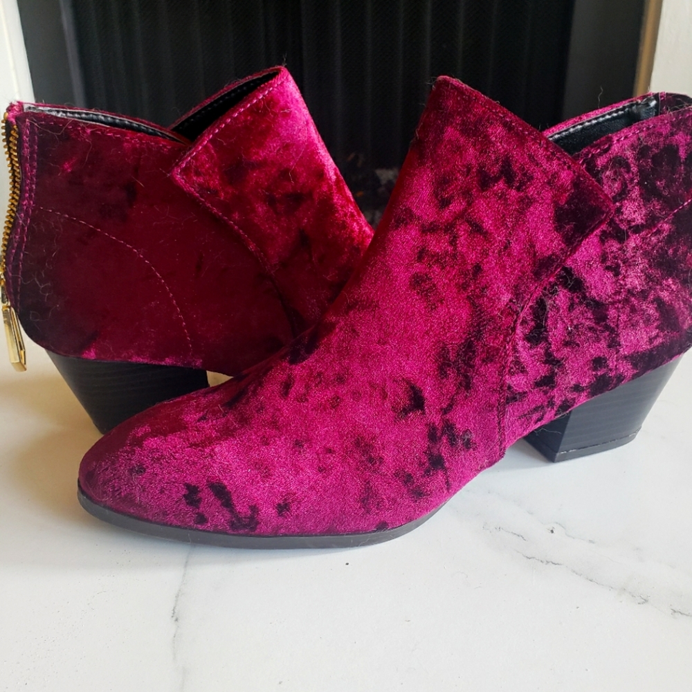 Purple velvet booties